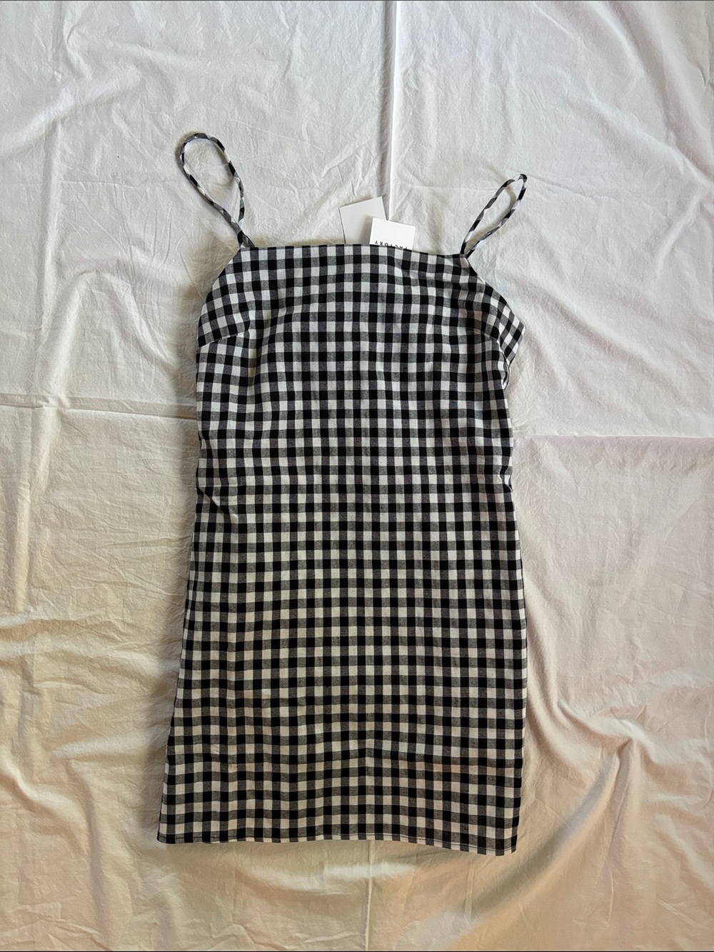 English Factory Black & White Gingham Spaghetti Strap Mini Dress
